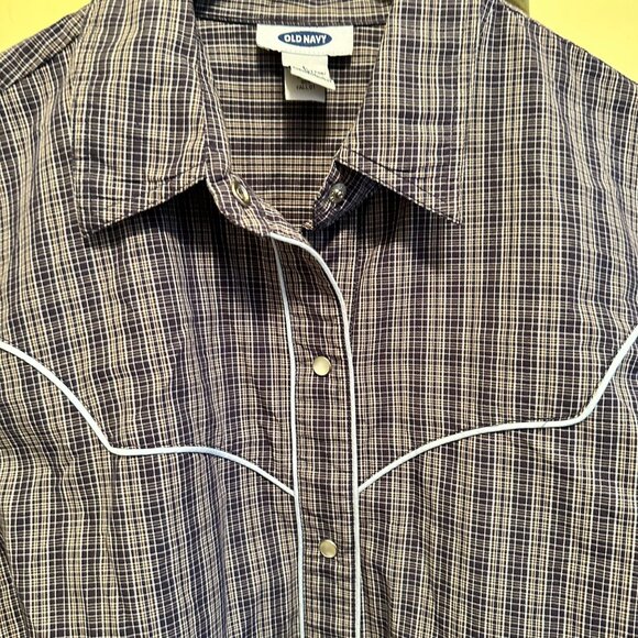 Old Navy Vintage 2001 Long sleeve Button Down Western Pearl buttons blue plaid L - Picture 7 of 7